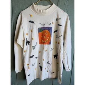 Vintage Halloween Long Sleeve Trick or Treat Pumpkin Boo Cats Bat 1997 | Medium